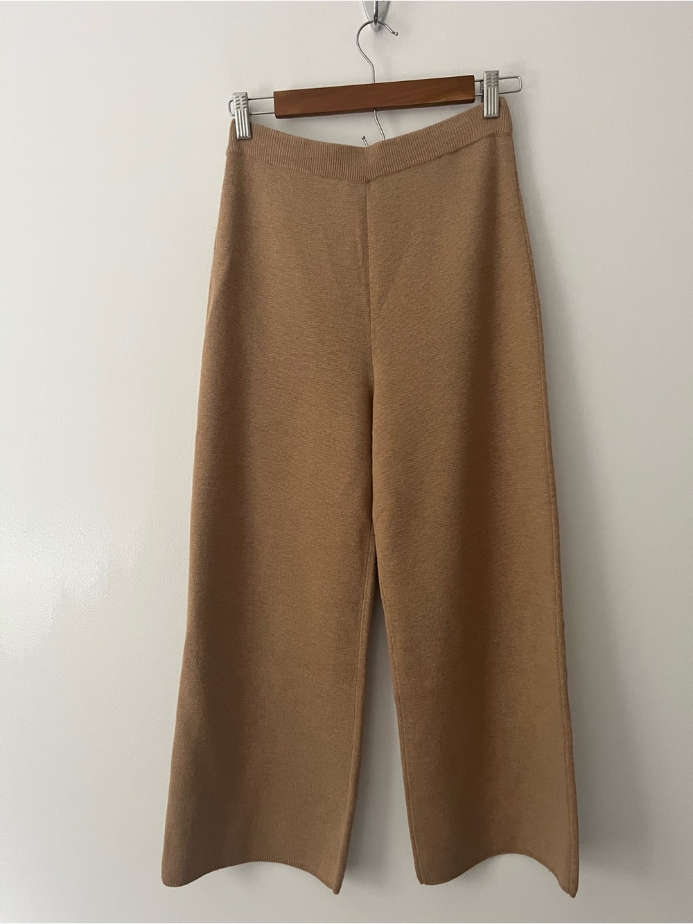 J Crew Wide Leg Crop Sweater Pants Merino Wool Blend Knit Pull On XS Camel Brown